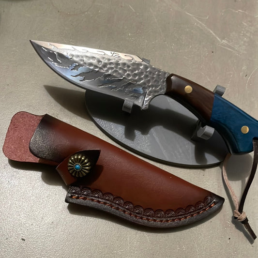 Beautiful blue and brown skinning knife
